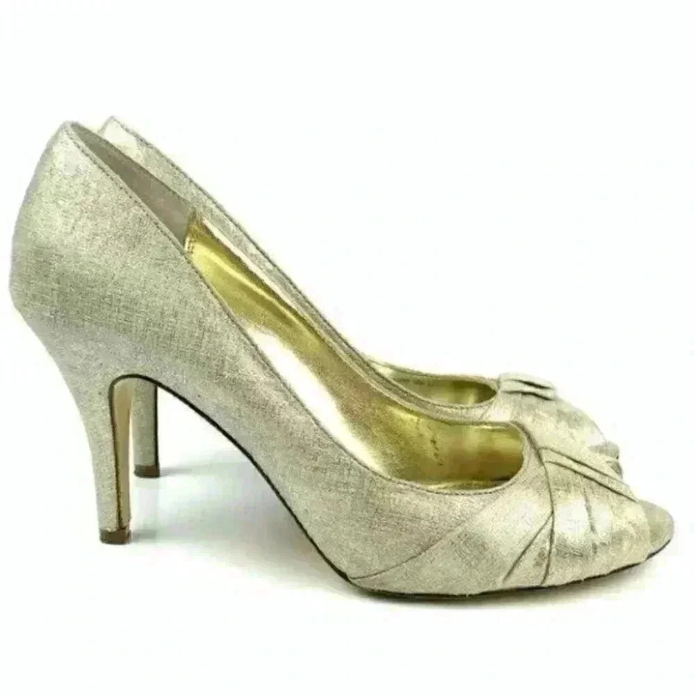 Nina Heels Size 9 39 Gold Metallic Peep Toe Pumps